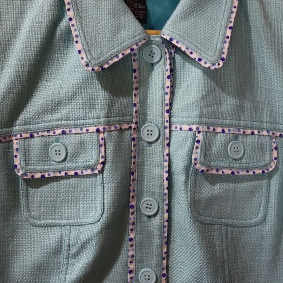 Révue Vintage Structured Blue & White Blazer Tweed Piping Polka Dot LG - Picture 5 of 10